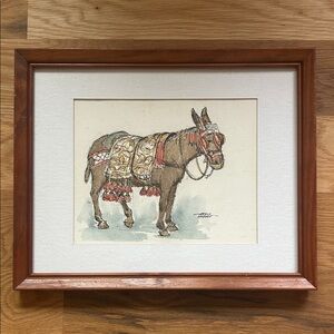 Vintage Ardis Hughes Donkey Burro Taxi Original Watercolor